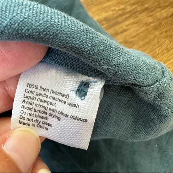 Threads by Bed Threads Shirt Large Linen Teal Short Sleeve Button Down Solid - Picture 4 of 7